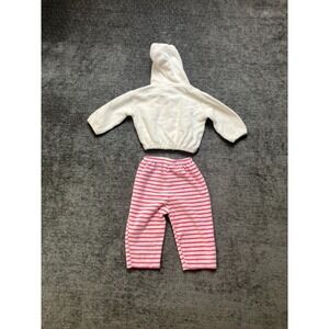 Kissy Kissy 2-Piece Fleece Outfit Set Baby 12-18 White Pink Striped Snap Front
